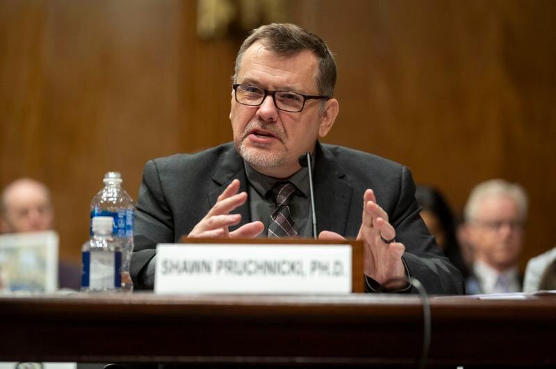 Shawn Pruchnicki, Ph.D, a Professional Practice Assistant Professor for Integrated Systems Engineering at The Ohio State University testifies during a Senate Homeland Security and Governmental Affairs - Subcommittee on Investigations hearing to examine Boeing's broken safety culture on Wednesday, April 17, 2024, in Washington. (AP Photo/Kevin Wolf)