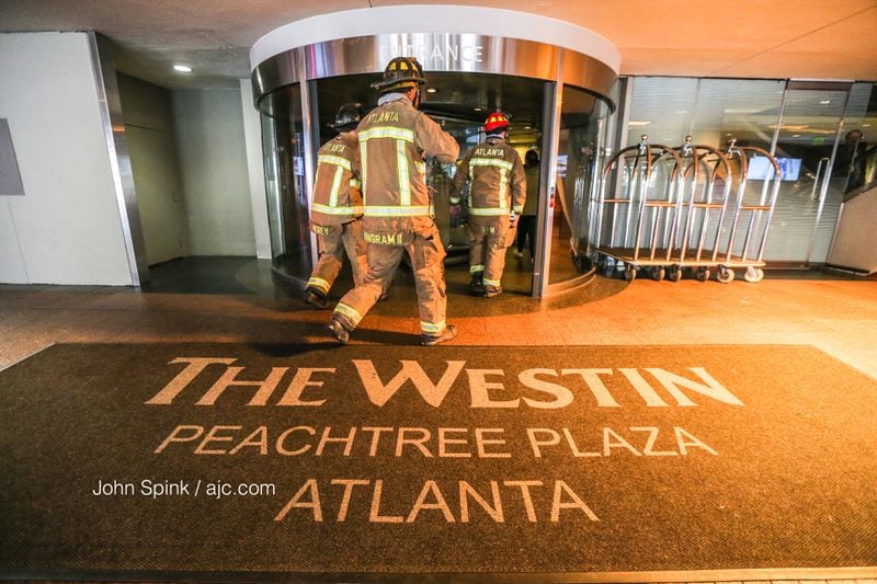 A fire at the Westin Peachtree Plaza hotel led to an evacuation Thursday morning. JOHN SPINK / JSPINK@AJC.COM