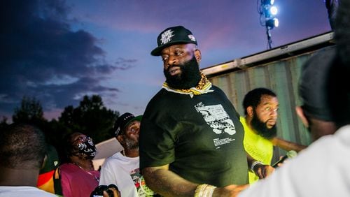 Rapper Rick Ross performed at a drive-in concert in Atlanta in June. He's set to headline a get-out-the-vote rally in Atlanta on Jan. 3. (Jenni Girtman for The Atlanta Journal-Constitution)