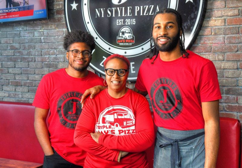 From left: Justin Terrence, Lasonia Terrence and Jeremiah Terrence at Triple Jay's Pizza. (Contributed by Chris Hunt Photography)