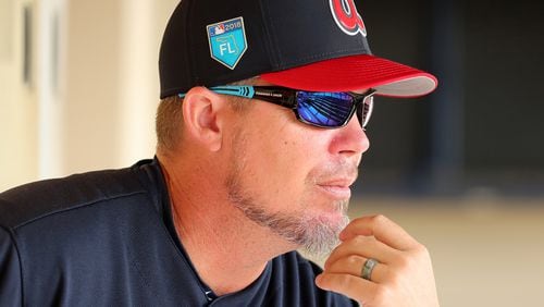 Braves newly-elected Hall of Fame third baseman Chipper Jones reflects on his career during an interview in the dugout on Tuesday, Feb 20, 2018, at the ESPN Wide World of Sports Complex in Lake Buena Vista.     Curtis Compton/ccompton@ajc.com
