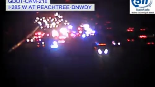 All I-285 West lanes near Dunwoody were shut down by a wreck Monday night.
