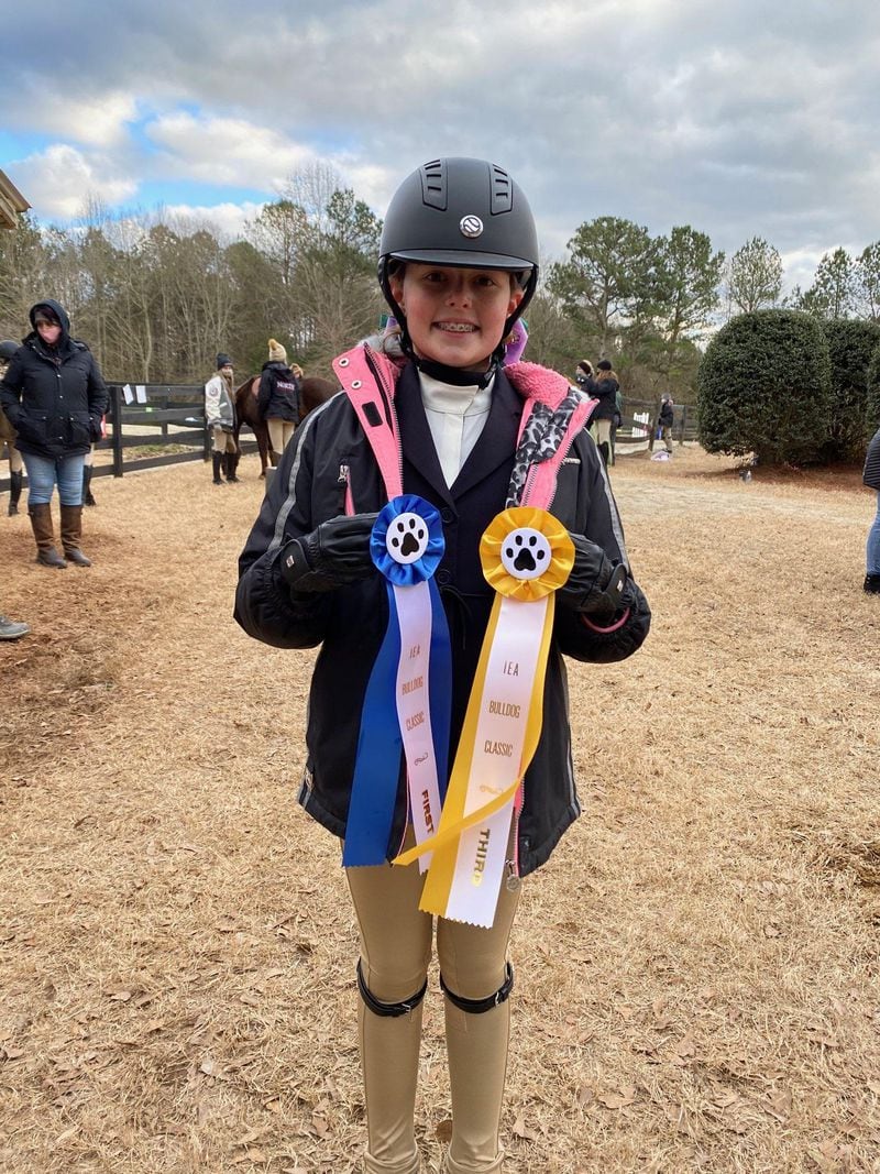 The Piedmont Academy Equestrian team recently competed in a horse show held at Wisteria Farm located in Monroe. For the Middle School Hunt Seat Team, Isabel White received a 1st and a 3rd in her Beginner Walk/trot/canter classes.