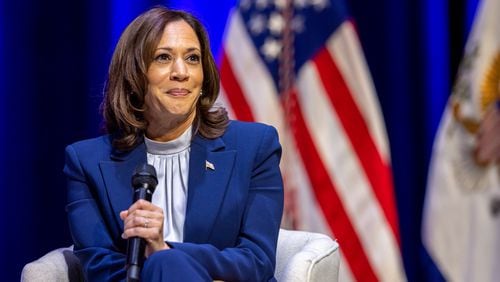 Vice President Kamala Harris speaks at the Georgia Tech campus in Atlanta on Wednesday, February 8, 2023, a day after President Joe Biden’s State of the Union Address. She plans another visit to Georgia on Thursday.  (Arvin Temkar / arvin.temkar@ajc.com)