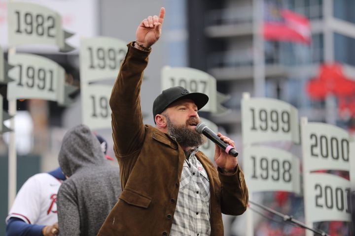 Another Atlanta native Zac Brown performed a couple of songs after as part of the celebrations at Truist Park. Friday, November 5, 2021.
Miguel Martinez for The Atlanta Journal-Constitution
