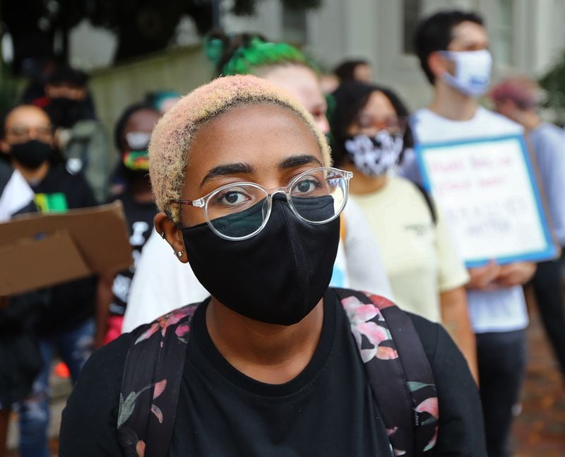 University of Georgia student Arianna Mbunwe, who was at the center of GroupMe messages, participates in a Black Lives Matter protest in support of Breonna Taylor on Friday, Sept. 25, 2020, in Athens.   Curtis Compton / Curtis.Compton@ajc.com