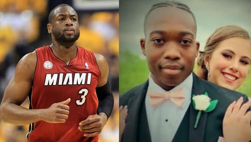 NBA legend Dwyane Wade (left) sent a care package to Chase McDaniel (right), who took his date Jaida to the prom the same day as his cancer diagnosis in April.