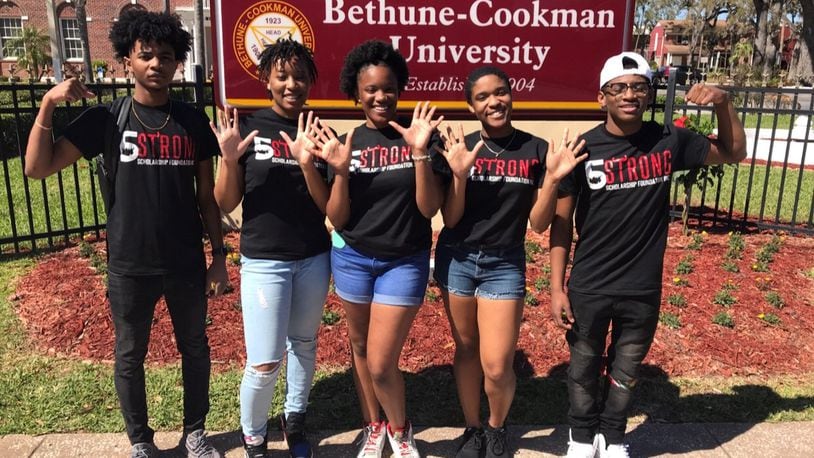 5 Strong students show their enthusiasm for Bethune-Cookman University during a visit to the Florida campus. CONTRIBUTED