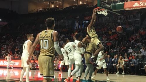Georgia Tech forward Moses Wright scored 19 points, matching his career high, against Miami in Coral Gables, Fla., February 23, 2019.