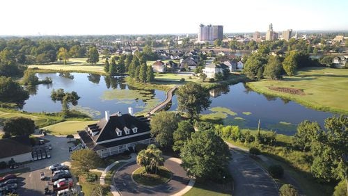 The semi-private River Club in North Augusta, South Carolina, sits across the Savannah River from downtown Augusta and accepts public play. Contributed by the Augusta Convention & Visitors Bureau