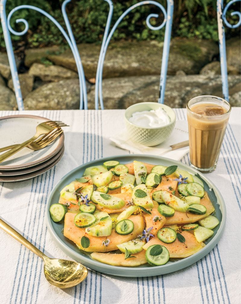 Melon and Cucumber Breakfast Salad is "a really nice combo of sweet, salty, sour, and floral, with mint and edible flowers," says “Eat Cool: Good Food for Hot Days” author Vanessa Seder. (Courtesy of Rizzoli USA)
