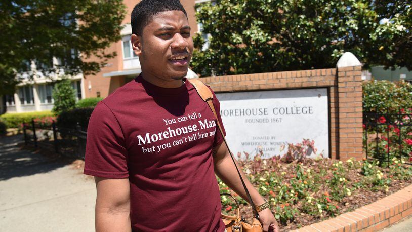 Keith Glass heads to the bookstore at Morehouse College on Tuesday, May 9, 2017. Glass graduated from high school almost last in his class, but eventually got into Morehouse and is now going to become a teacher. HYOSUB SHIN / HSHIN@AJC.COM
