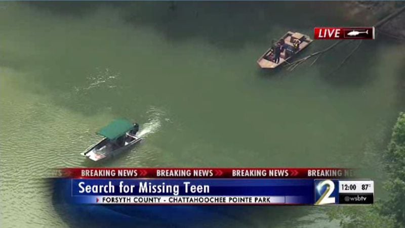 Authorities search Chattahoochee Pointe Park for a missing teen last seen when he left for a run at the park Monday night.  (Credit: Channel 2 Action News)
