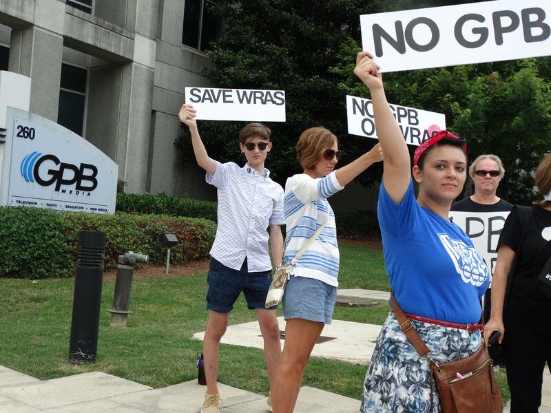 I caught about a dozen protesters at 10:30 a.m. Monday morning, June 30, in front of GPB headquarters on 14th St. in Midtown protesting the GPB/GSU partnership. CREDIT: Rodney ho/rho@ajc.com