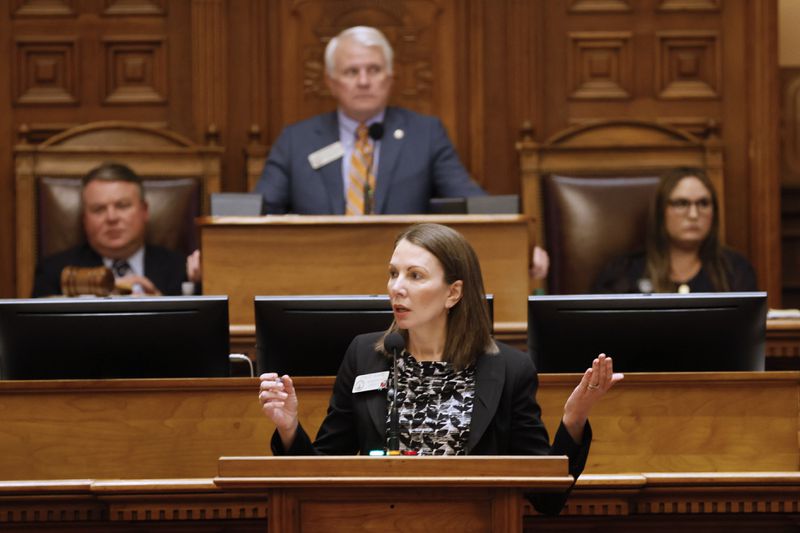 State Rep. Stacey Evans, D-Atlanta, State Rep. Stacey Evans, said Republicans should end the ongoing quest to rectify baseless suspicions about the 2020 election. “Proponents of those pieces of legislation come to this well and say, ‘This is going to secure our elections,’ " Evans said during a debate in the state House. “Then the next year, we have to come back and open up the code again. So are you lying then or are you lying now? Is it now going to be the most secure?” Miguel Martinez /miguel.martinezjimenez@ajc.com