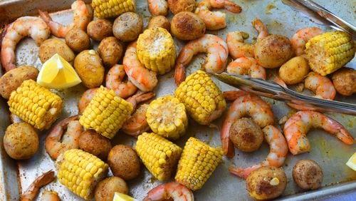 Easy and delicious Sheet-Pan Shrimp Boil delivers summer flavors in less than 30 minutes.
(Chris Hunt for The Atlanta Journal-Constitution.)