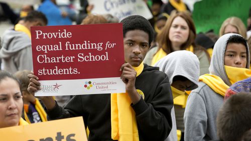 Students rally for fairer funding of charter schools during National School Choice Week.