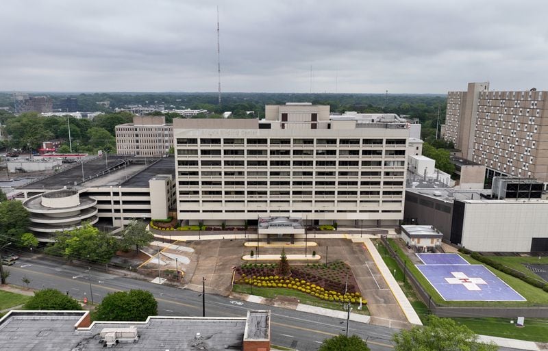 Aerial photo shows Wellstar Atlanta Medical Center, which closed 6 month ago, Wednesday, April 26, 2023, in Atlanta. Wellstar closed Atlanta Medical Center on Nov. 1, 2022. Wellstar has said it closed the AMC hospitals because it was not financially feasible to keep them open, despite millions in improvements. (Hyosub Shin / Hyosub.Shin@ajc.com)