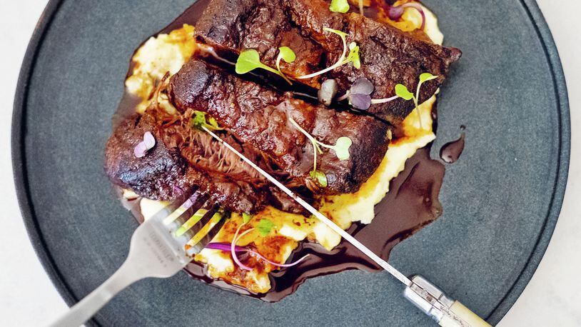 American comfort food plus Korean flair result in Korean Braised Short Ribs, shown with Wasabi Mashed Potatoes. Reprinted with permission from “The Peached Tortilla” © 2019 Eric Silverstein. Published by Sterling Epicure. CONTRIBUTED BY CARLI RENE / INKED FINGERS