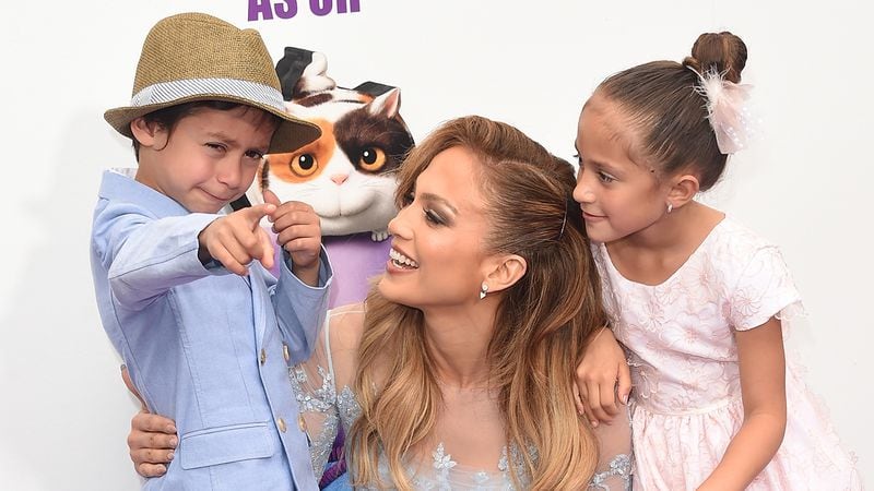 Jennifer Lopez (C) and son Maximilian David Muniz (L) and daughter Emme Maribel Muniz (R) pictured in 2015. The musician's twins with ex-husband Marc Anthony turned 10 in Feb. 2018.