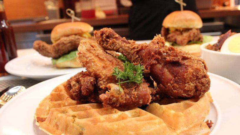 Richards’ Southern Fried is a hot chicken stand, but you can get exquisite, non-hot chicken on a collard-flecked waffle. CONTRIBUTED BY TODD RICHARDS