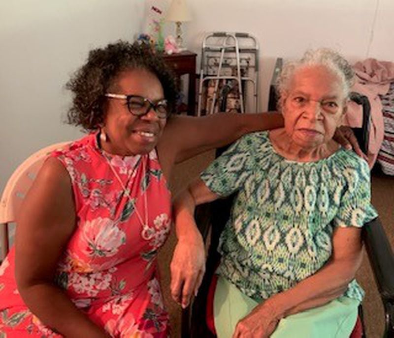 Frances Smith, right, died April 30, 2020, weeks after she fell at a personal care home near Macon. Her daughter, Cheryl Andrews, left, blames poor care at the home for her mother's decline. (Family photo)