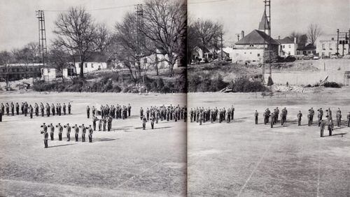 A 1958 view of the Decatur High football field looking towards what is today East Trinity Place and the site of a new mixed-use development. Decatur has been playing football on this site for 99 consecutive seasons, although the 2020 season remains uncertain due to COVID 19. Courtesy of the Decatur Sports History Project