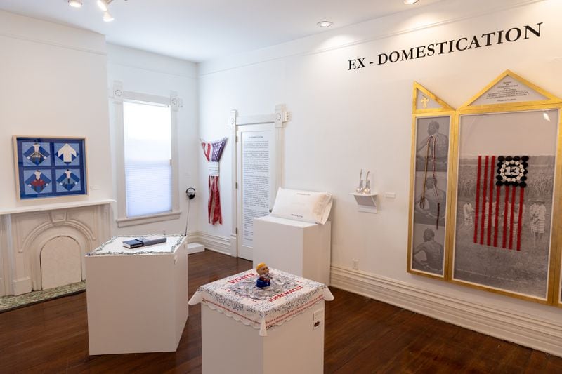 "Ex-Domestication" is an exhibit by Precious Lovell, uses embroidery, sculpture and other artifacts for a searing exploration of how Black women’s labor has been exploited. (Arvin Temkar / arvin.temkar@ajc.com)
