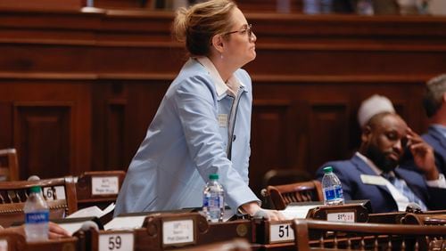 State Rep. Esther Panitch, D-Sandy Springs, the only Jewish member of Georgia's legislature, votes for the antisemitism bill in the House chamber on Thursday, Jan. 25, 2024. (Natrice Miller/Natrice.miller@ajc.com)