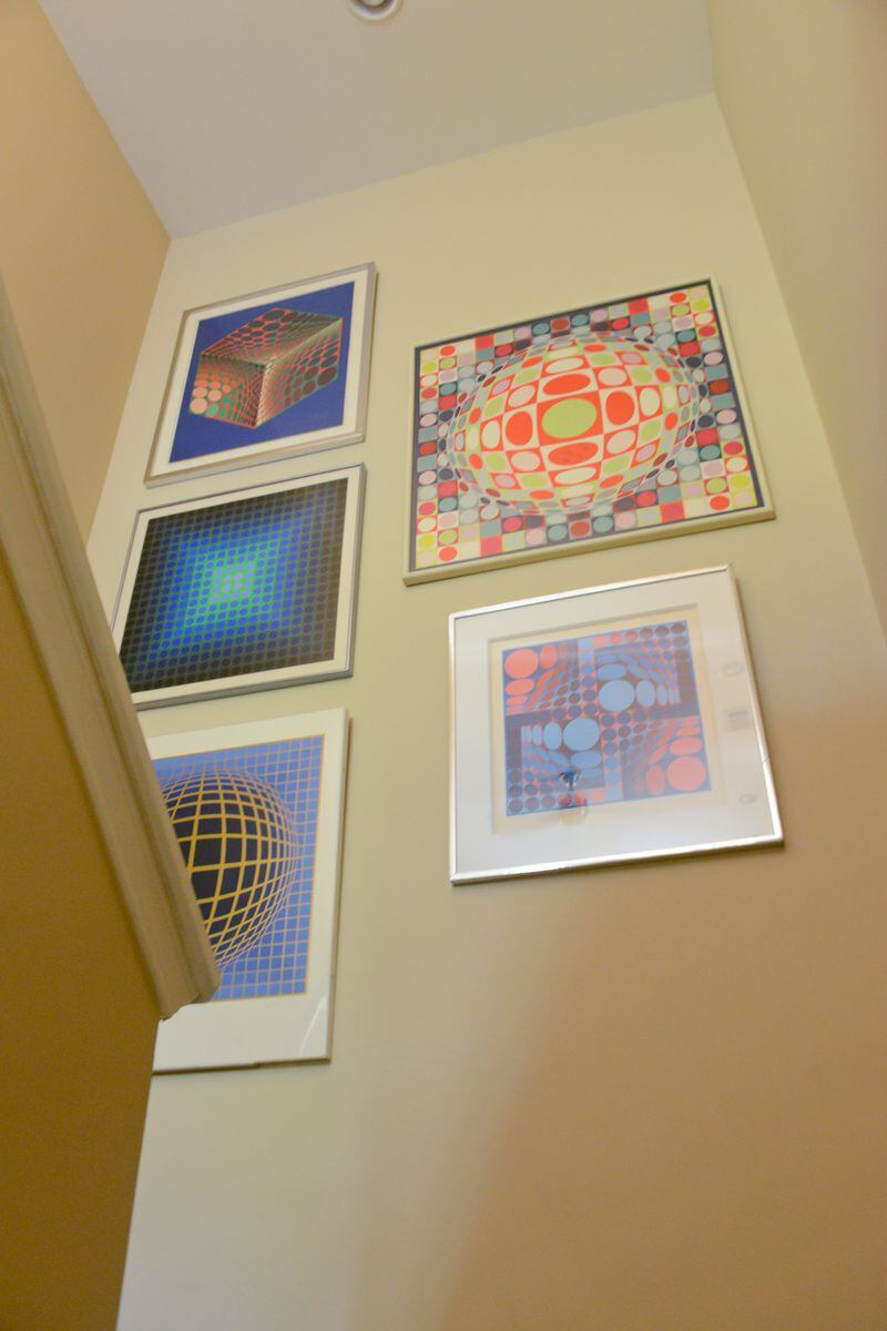 In the third-floor stairwell hangs a collection of 1960s limited edition Victor Vasarely serigraphs, including one of 150 signed and dated 1969 "Silk Scarf" prints by Vasarely. Text by Lori Johnston and Keith Still/Fast Copy News Service. (Christopher Oquendo Photography/www.ophotography.com)