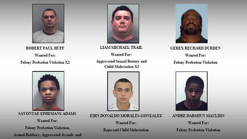 The Gwinnett County Sheriff's Office is seeking six suspects with outstanding warrants.