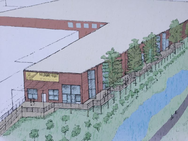 A rendering of the Monday Night Brewing manufacturing facility coming  to Atlanta's West End neighborhood. The facility, which will overlook the westside trail of Atlanta BeltLine, will open in September.