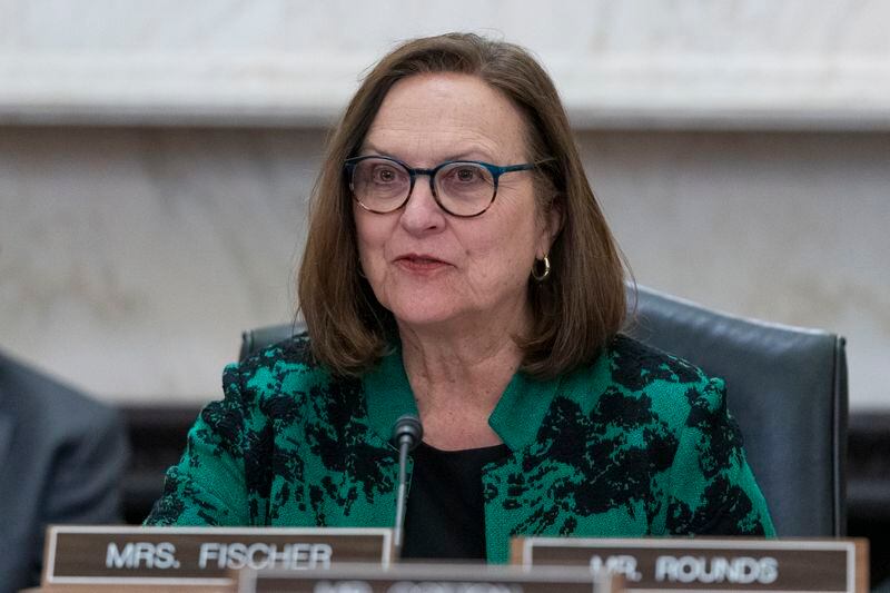 FILE - Sen. Deb Fischer, R-Neb., speaks during a hearing, March 14, 2023, in Washington. Nebraskans will cast presidential primary ballots Tuesday, May 14, 2024, in a reliably Republican state that could nonetheless play a decisive role in the race for the White House. Voters will also decide several contested state primaries, including U.S. Senate, where both Republican incumbents are on the ballot. Fischer is seeking a third term. (AP Photo/Alex Brandon, File)