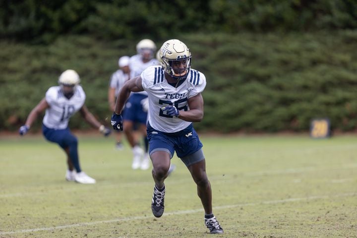 Charlie Thomas (25) runs during the first day of spring practice for Georgia Tech football at Alexander Rose Bowl Field in Atlanta, GA., on Thursday, February 24, 2022. (Photo Jenn Finch)