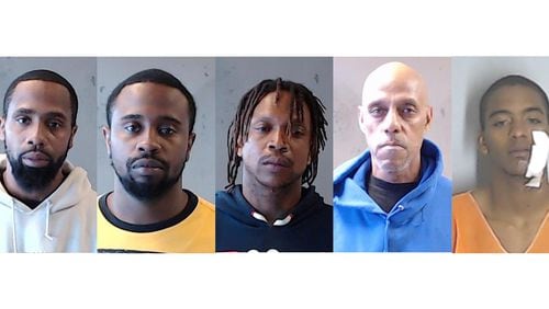 Five men are facing murder charges after the death of 55-year-old Craig Haynes in Decatur. From left: Ashley Dejuan Fraley, Devin Kinyatta Fraley, Brandon Lewis Cox, John Glenn Coleman and Kevin Mark Scott.