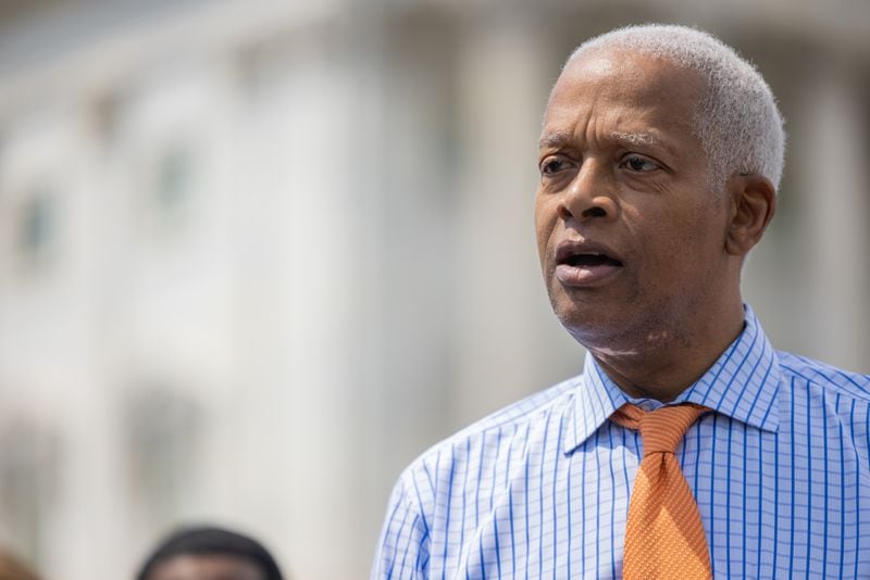 Congressmen Hank Johnson (D-GA) speaks at a press conference on the re-introduction of Restoring Artistic Protection Act (RAP Act) in Washington, DC on April 27th, 2023. (Nathan Posner for The Atlanta Journal-Constitution)