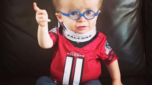 Wyatt Keeton, a 17-month-old with dwarfism, was quickly dubbed the cutest Falcons fan ever on Facebook. photo from Facebook