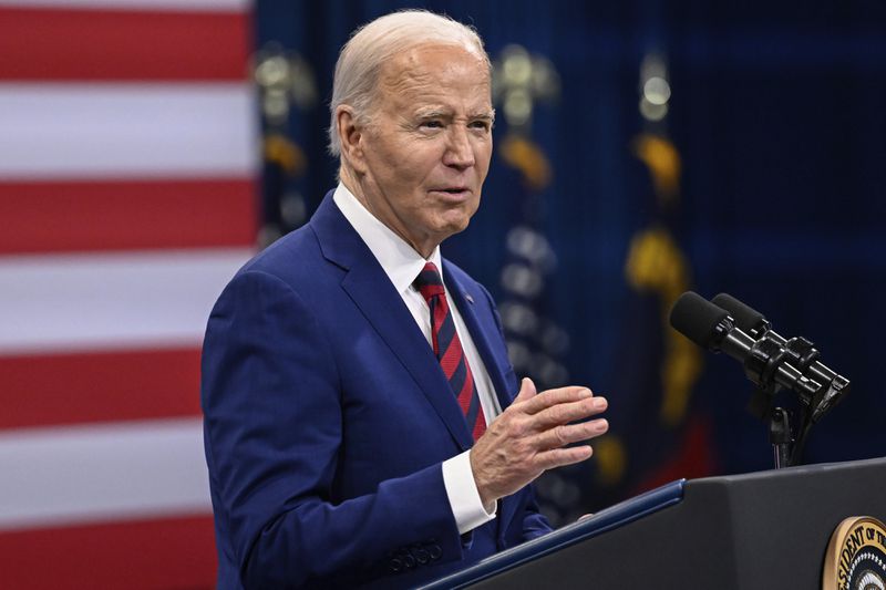 FILE - President Joe Biden speaks at an event in Raleigh, N.C., March. 26, 2024. Biden looks to nudge further ahead in his party's nomination for reelection with Democratic voting Saturday, April 13, 2024, in Wyoming and Alaska. (AP Photo/Matt Kelley, File)