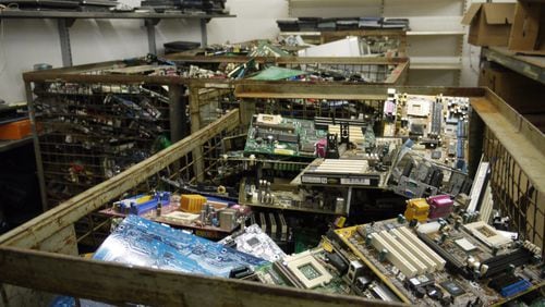 Electronic components await inspection and possible repair at the Stilbruch workshop.