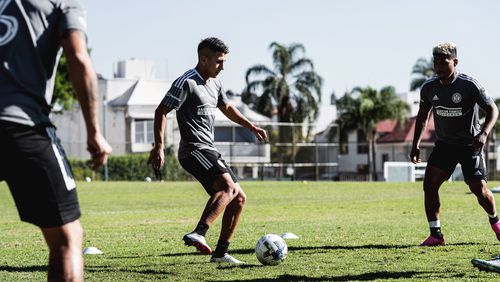 Thiago Almada trains with Atlanta United teammates in Guadalajara, Mexico on Thursday.