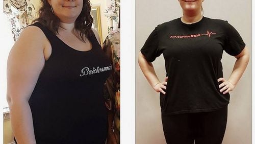 In the photo on the left, taken in June 2016, Lexie Fuhrman weighed 310 pounds (photo contributed by Lexie Fuhrman). In the photo on the right, taken in April, she weighed 250 pounds (photo contributed by Reginald Wells of Streamline Fitness).