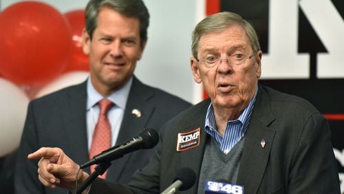 As Gov. Brian Kemp, left, considers who to fill the U.S. Senate seat Johnny Isakson is leaving for health reasons, the governor’s allies have been flooded with messages from potential candidates for the appointment. HYOSUB SHIN / HSHIN@AJC.COM