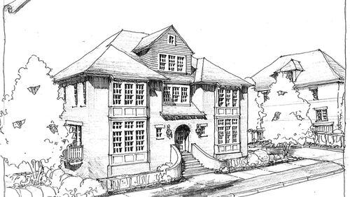 Artist’s rendering depicts one of the “English Cottage” homes proposed for an Alpharetta development site previously approved for offices. CITY OF ALPHARETTA