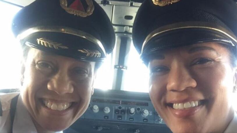 Delta's Capt. Stephanie Johnson (left) and First Officer Dawn Cook (right) make historic flight.