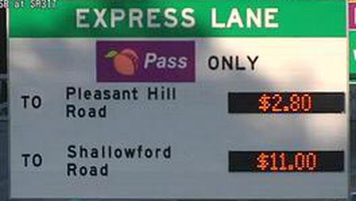 Just before 8 a.m. Tuesday, the cost to drive the 16-mile stretch of “HOT” express lane on I-85 southbound in Gwinnett and DeKalb counties hit a new record. (Credit: Channel 2 Action News)