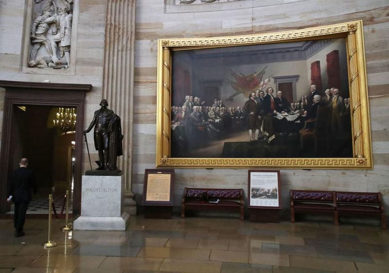 WASHINGTON, DC - MAY 17: A painting titled "Declaration of Independence" hangs on the wall inside the U.S. Capitol,..  (Photo by Mark Wilson/Getty Images)