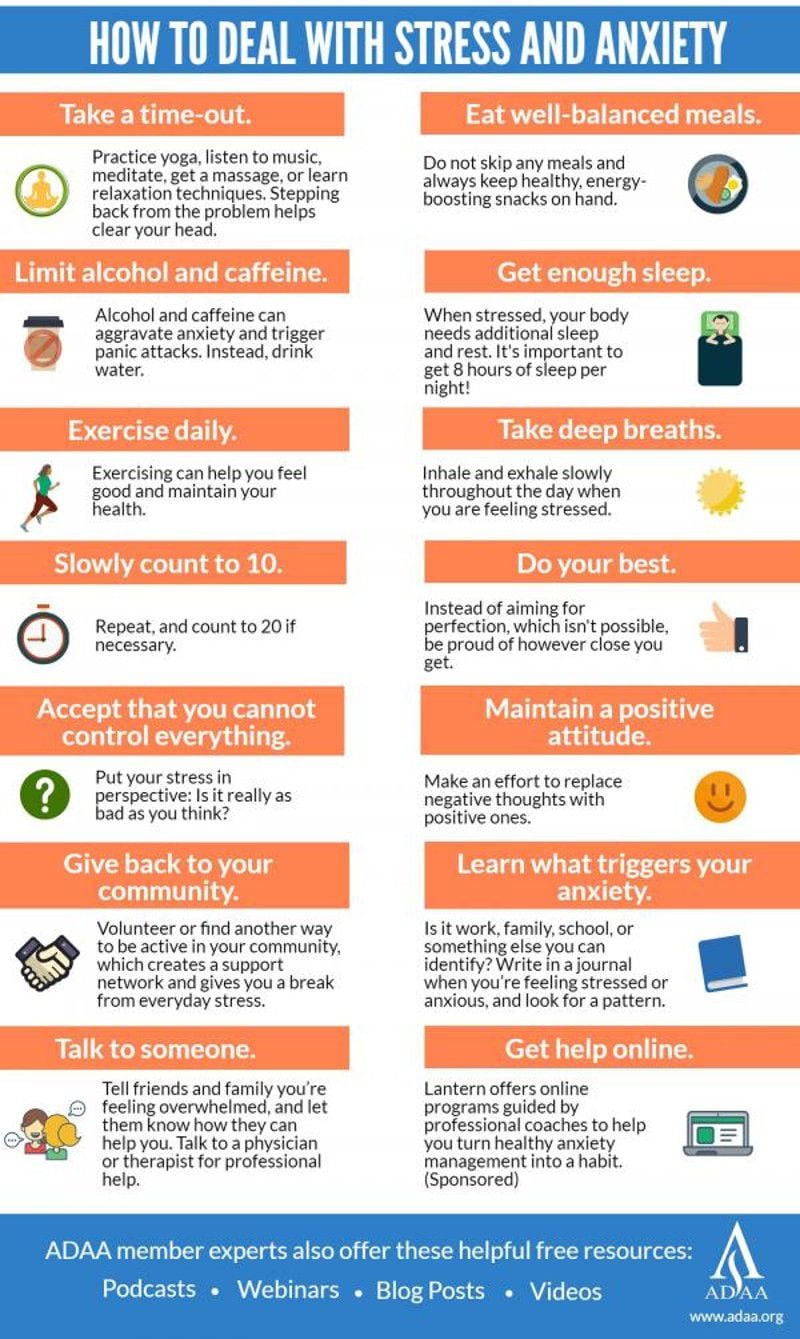 How to deal with stress and anxiety: An infographic from the Anxiety and Depression Association of America