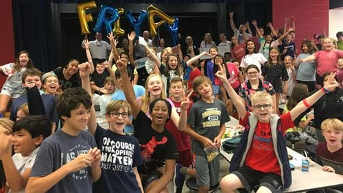 Liberty Middle School students celebrate receiving a Forsyth County Education Foundation grant for “Liberty’s Literacy Lab” in the 2018 grant awards. Recipients of 2019 grants totaling $60,000 were recently announced. FORSYTH COUNTY EDUCATION FOUNDATION