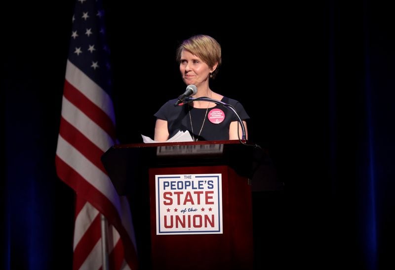 NEW YORK, NY - JANUARY 29:  Actress Cynthia Nixon speaks onstage at The People's State Of The Union at Townhall on January 29, 2018 in New York City.  (Photo by Cindy Ord/Getty Images for We Stand United)