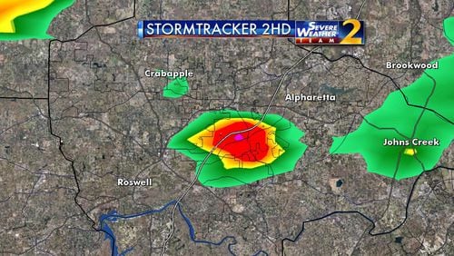 Heavy rain was reported about 5 p.m. on Ga. 400 near North Point Mall. (Credit: Channel 2 Action News)